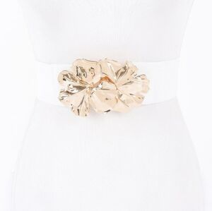 White Belt with Gold‎ Floral Buckle